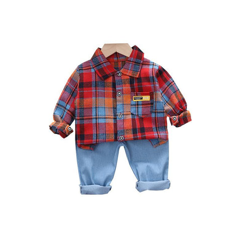 Boy's Spring and Autumn Shirt Pants Two-Piece Set