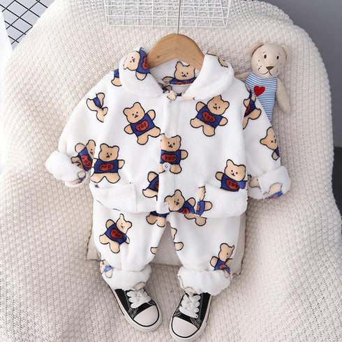 Fall/winter baby clothes plus velvet padded pajamas set two-piece set