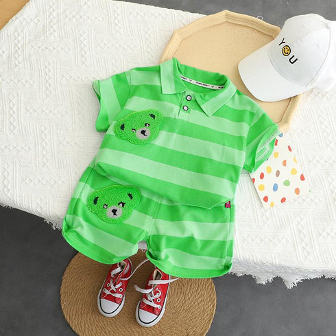 Boys' Handsome Lapel Wide Strip Short Sleeve Suit
