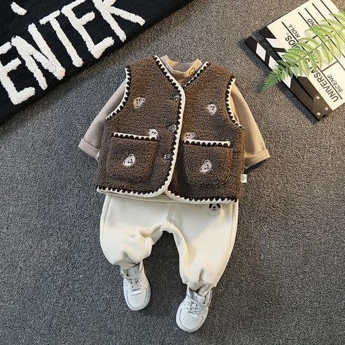 Winter children plus velvet waistcoat three-piece set