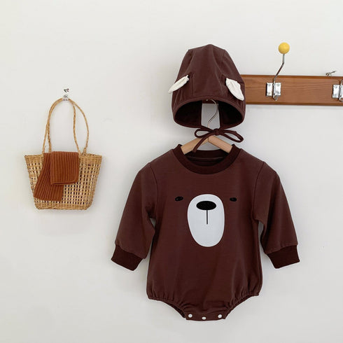 Cute bear printed one-piece sweater long sleeve fart jacket climbing clothes hat