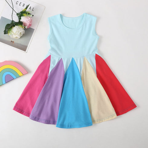 Girls Sleeveless Rainbow Stitching Dress