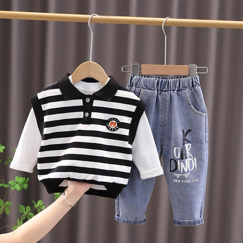Spring and Autumn Boys Vest Three-Piece Set