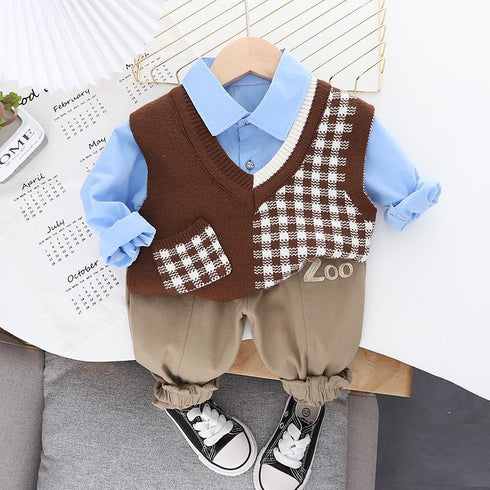Boy's vest knitted three-piece spring and autumn cardigan sweater