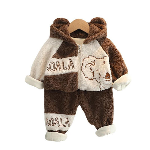 Baby autumn and winter plus velvet suit two-piece set