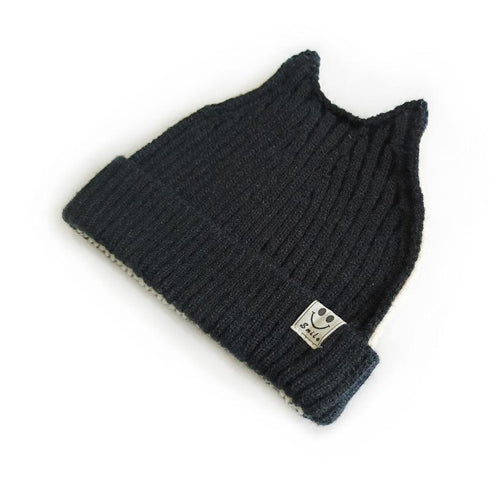 Cloth logo knit wool cap ears pointed flanging color matching hat 16.53-19.68 inches