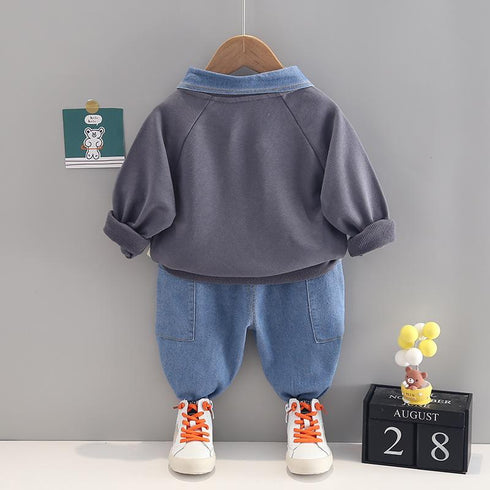 Spring and Autumn Boys Long Sleeve Pants Two-Piece Set
