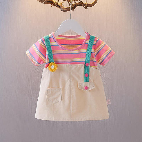 Children's Rainbow Stripe Short Sleeve Dress