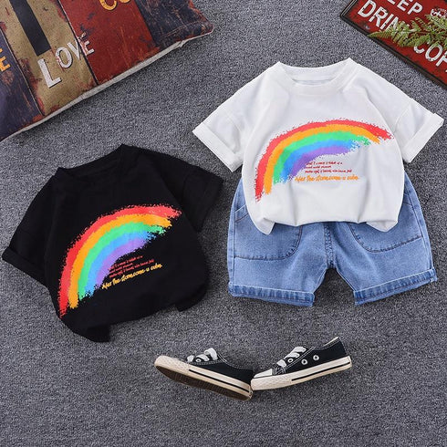Summer children's short sleeve T-shirt jeans two-piece set