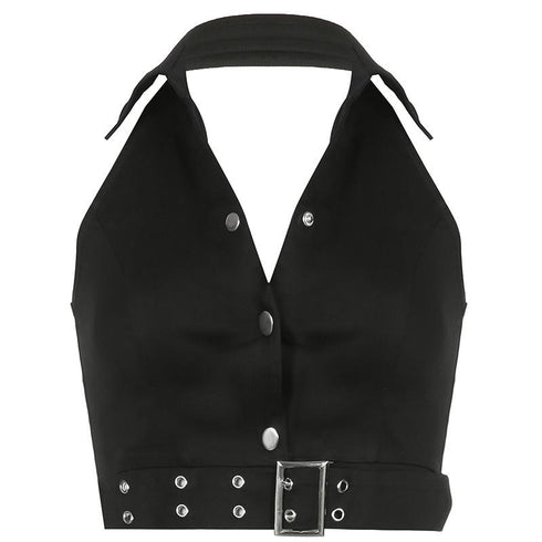 Hanging Neck Vest V-neck Metal Buckle Backless Jacket