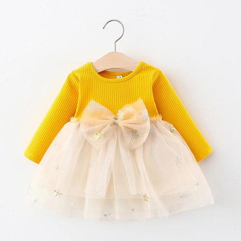 Baby Girl Dress Long Sleeve Mesh Stitching Princess Dress Sweet And Cute