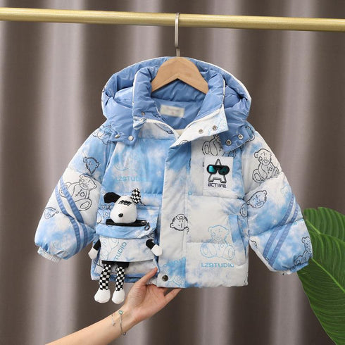 Boys winter velvet hooded cotton-padded jacket coat