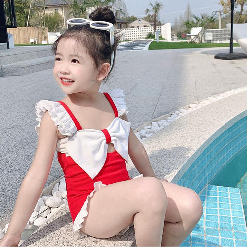 Girl's One-Piece Swimsuit Girl's Strap Bow Swimsuit