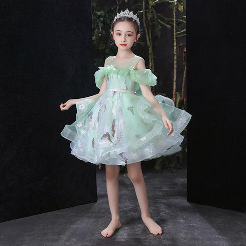Girl's Princess Dress Green Pengpeng Fairy Dress Catwalk Dress Flower Girl Dress