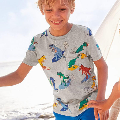 Summer Boys Cartoon Dinosaur Print Short Sleeve