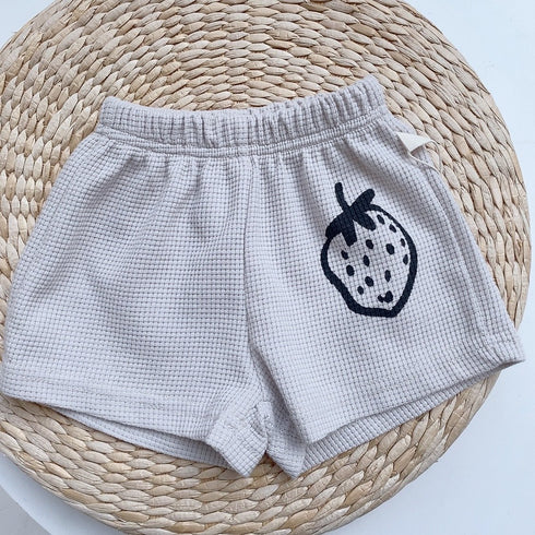 Strawberry Printed Waffle Shorts Thin Baby Cotton Pants