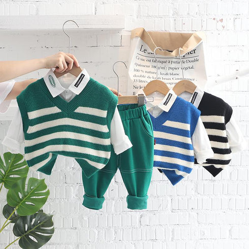 Spring and autumn boys casual sweater waistcoat set of three