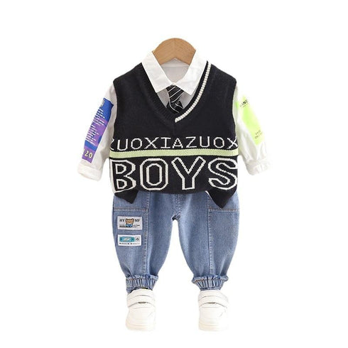 Spring and autumn boys casual tie sweater waistcoat set of three