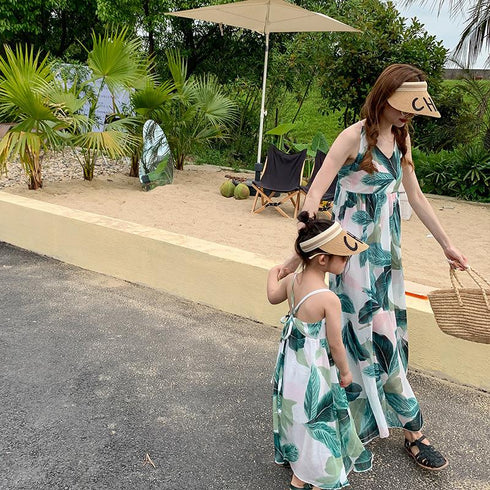Mommy And I Lace Up Backless Cross Parent-child Holiday Beach Skirt Dress