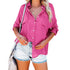 Beach blouse solid color single-breasted bat long sleeve shirt
