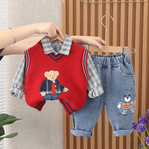 Boy's Long Sleeve Set Three-Piece Set