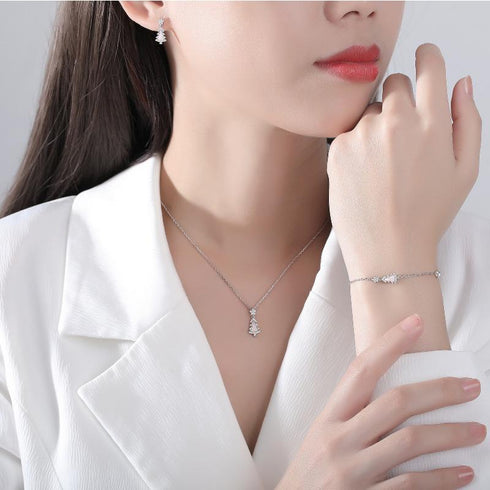 Sterling Silver Powder Shell Christmas Tree Necklace Clambone Chain Bracelet Earrings