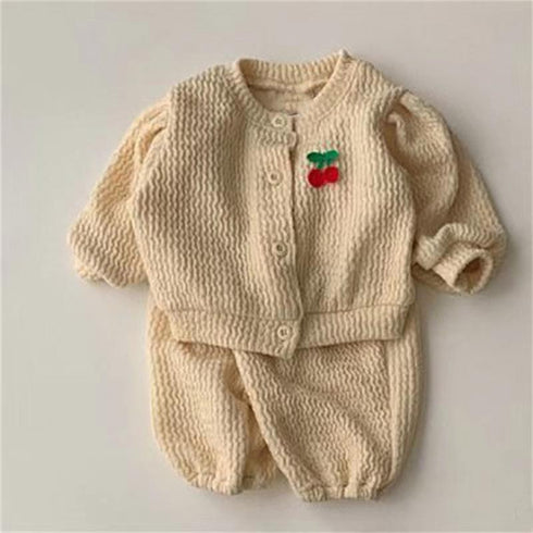 Cherry Jacket Pants Set Baby Wave Strip Two-Piece Set