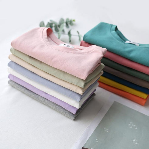 Solid color T-shirt half sleeve candy short sleeve
