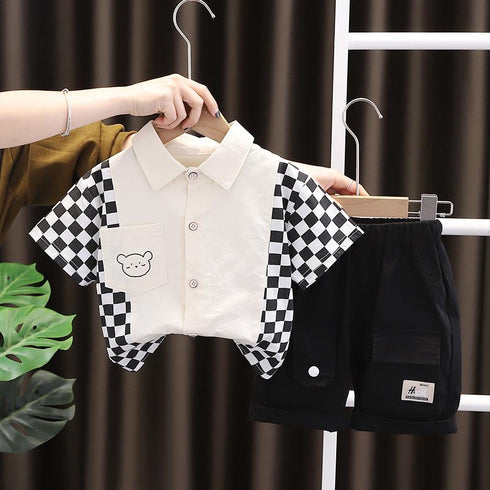 Checkerboard Short Sleeve Shirt Children's Summer Suit
