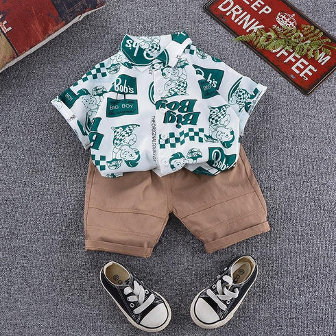 Boys short sleeve suit shirt short sleeve shorts two-piece set