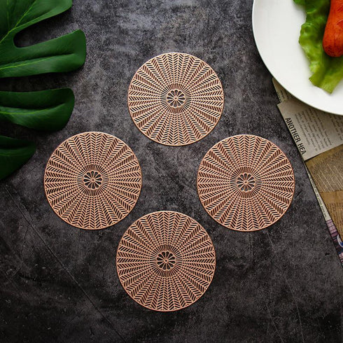 Solid Color Gilded Kaleidoscope Coaster Circular Hollow Geometric Pad