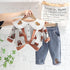 Girl Bear Lapel Shirt Long Sleeve Set Baby Girl Casual Cardigan Jeans Three Piece Set