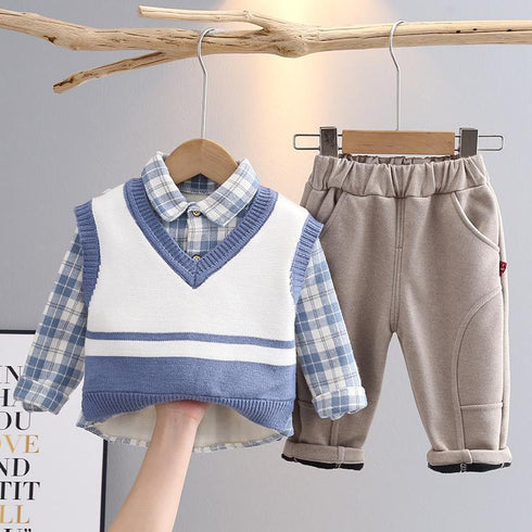 Autumn and winter boys sweater waistcoat three-piece suit