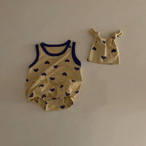 Sleeveless Love Jumpsuit Baby Fart Climbing Suit With Hat