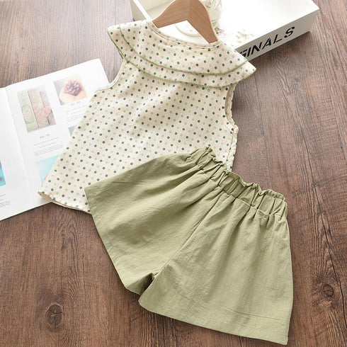 Summer Girl's Dot Bow Top Shorts Set
