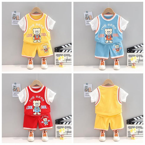 Summer boys' cartoon sports short sleeve shorts set