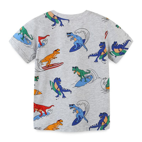 Summer Boys Cartoon Dinosaur Print Short Sleeve