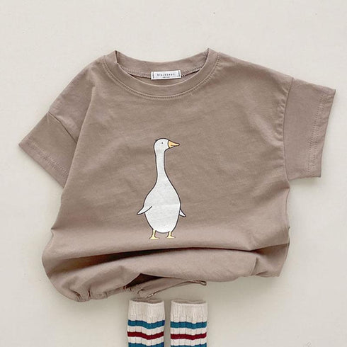 Simple Cartoon Goose Short Sleeved Climbing Clothes Refreshing Leisure Fart One-piece Clothes