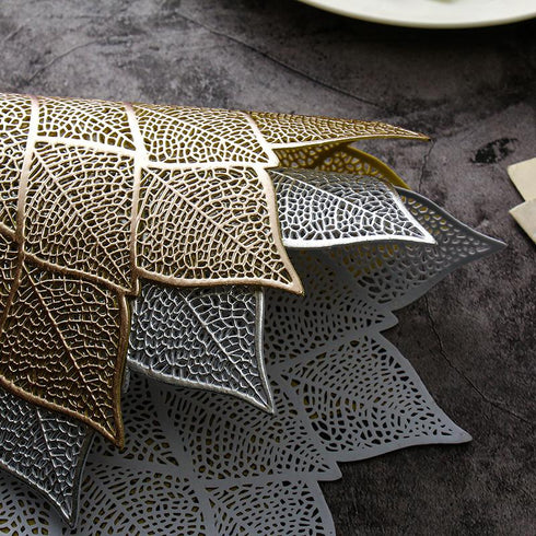 Fortune Leaf Round Table Mat Light Luxury Bronzing Western Food Mat Hollowed Out PVC Solid Color Heat Insulation Mat