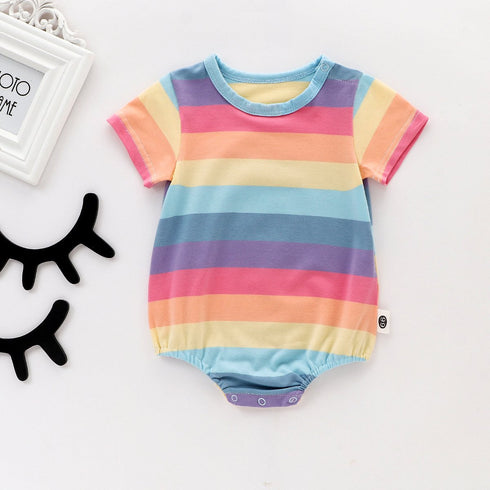 Summer short sleeve jumpsuit rainbow striped climbing suit