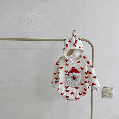 Baby climbing clothes baby cute Spring Festival Christmas plus velvet jumpsuit New Year snowman love climbing clothes send hat