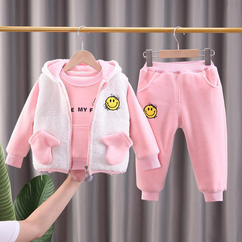 Winter children plus velvet warm suit set of three