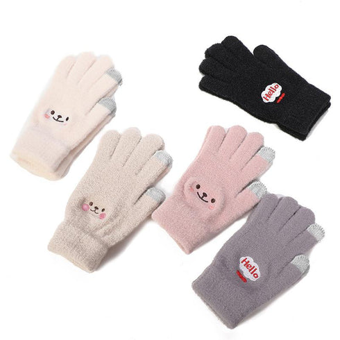 Mink velvet smiling face plus velvet warm outdoor winter plush gloves
