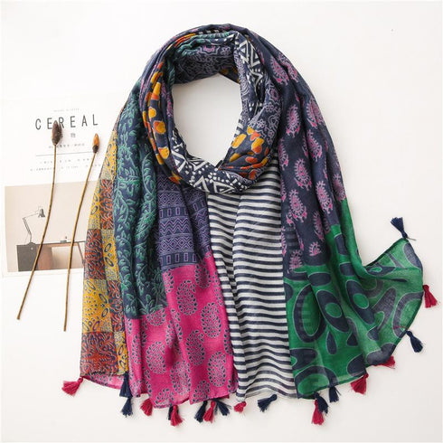 Small Fresh Cotton and Hemp Scarf Bohemian Printed Scarf