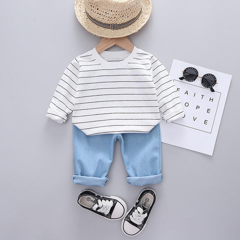 Spring and Autumn Boys Long Sleeve Shirt Two-Piece Set
