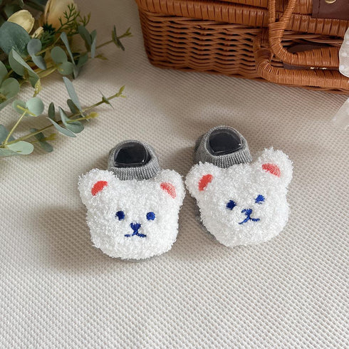 Baby boat socks spring and autumn bear children's anti-skid floor socks anti-heel newborn baby socks (two pairs)