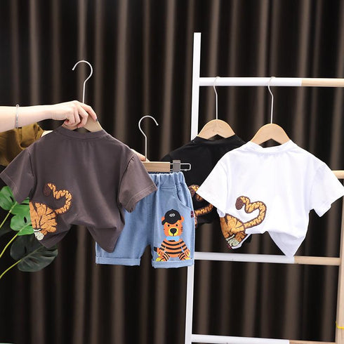 Cartoon Tiger Short Sleeve Two Piece Set