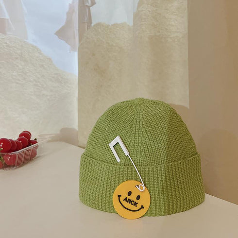 Children's Knitted Hat Autumn And Winter Pin Smiling Face Circumference 18.1-18.9 inch