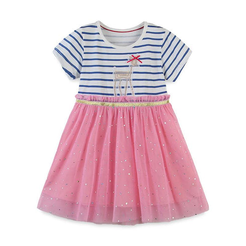 Summer New Girl Dress Children's Stitching Mesh Short Sleeve Dress