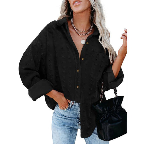 Chiffon Jacquard Lapel Long Sleeve Shirt